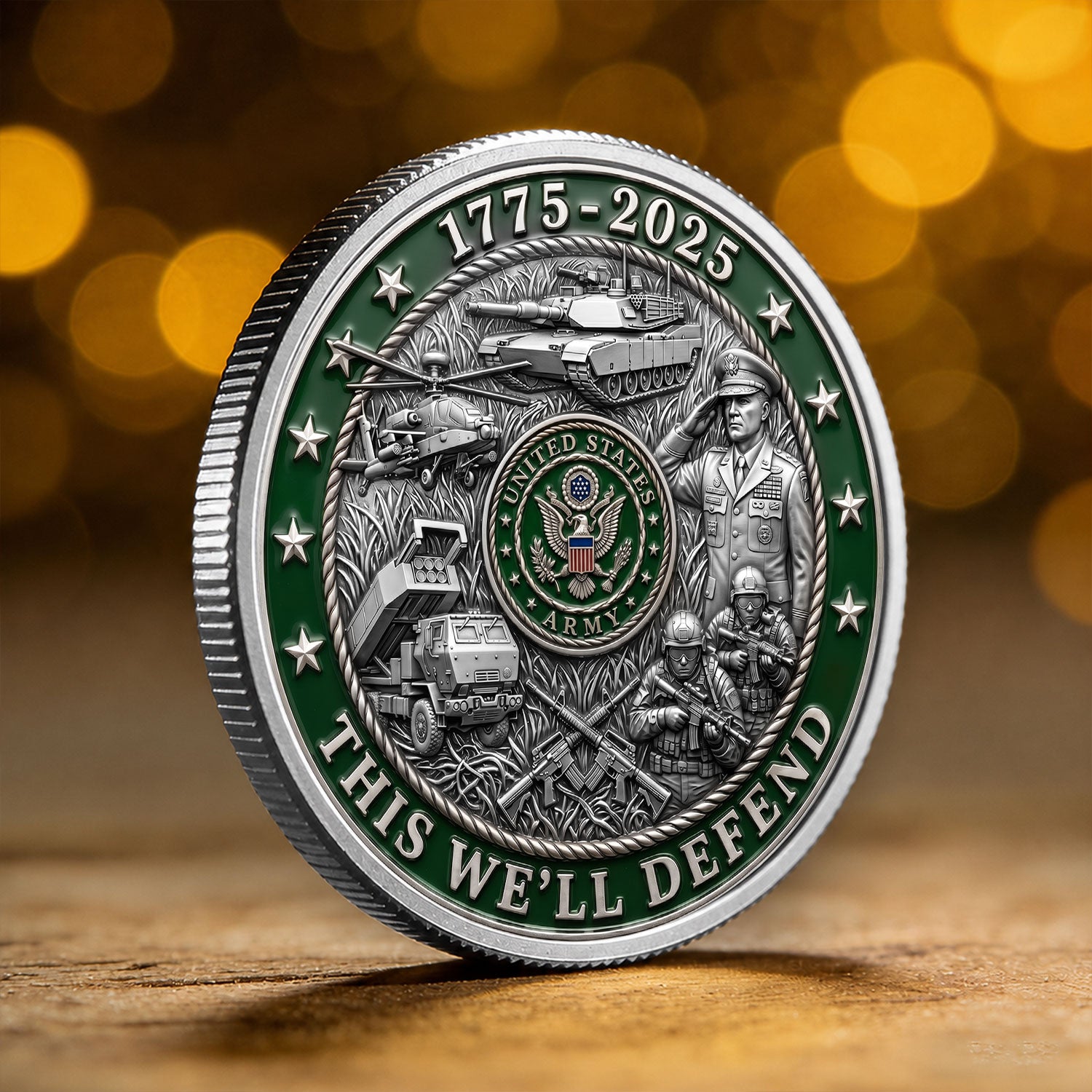 USA 250th Anniversary Custom Army Rank 3D Challenge Coin Veteran Gift