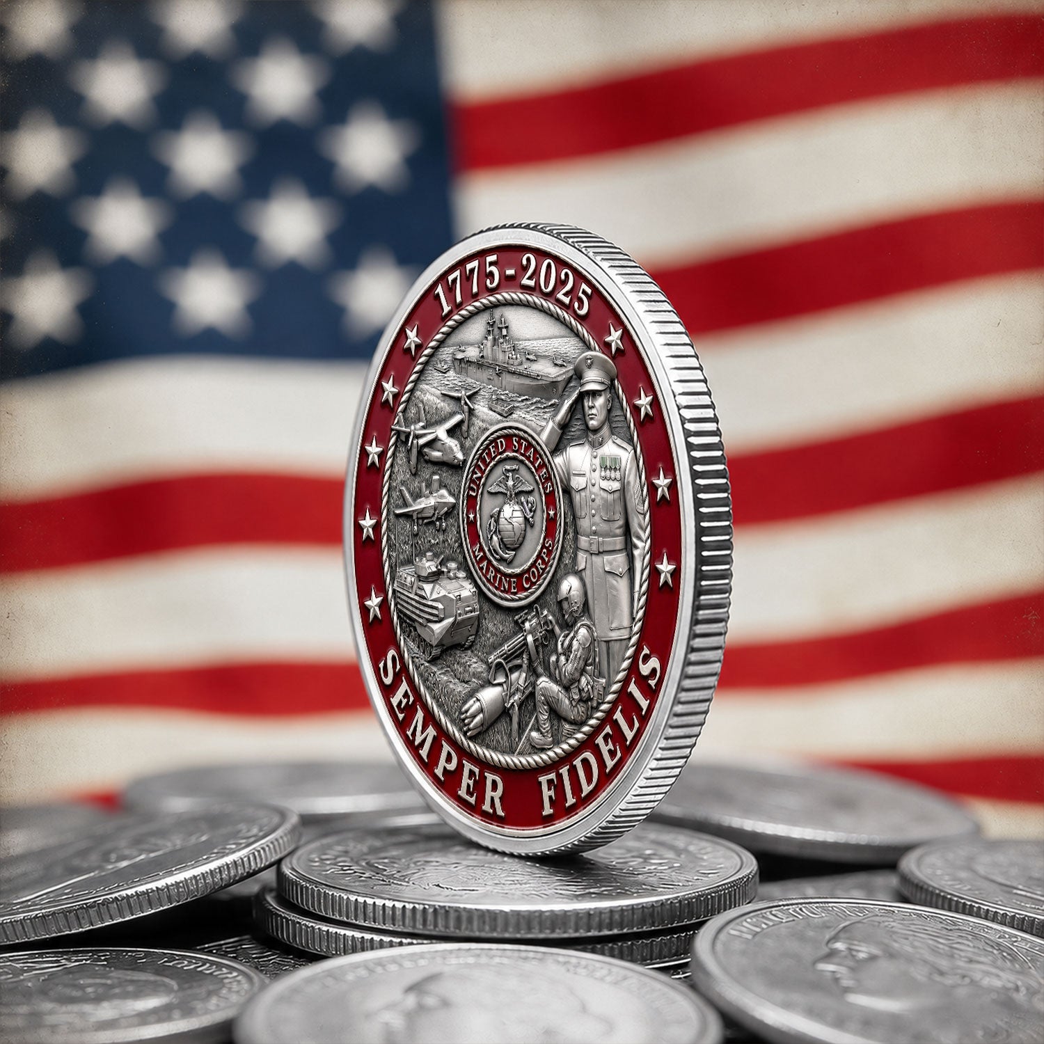 Personalized USMC Rank USA 250th Anniversary 3D Challenge Coin