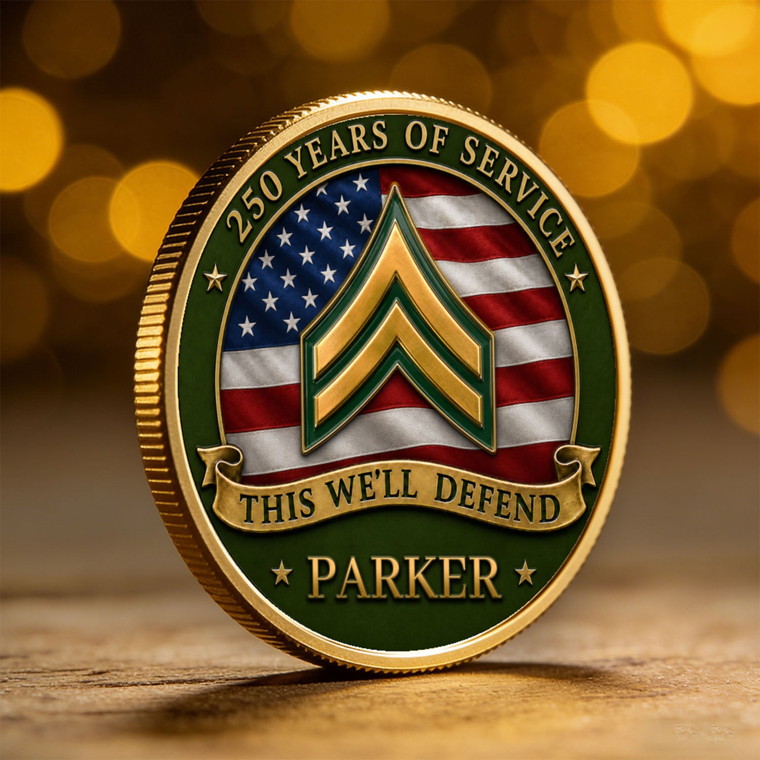 USA 250 Army Custom Name Rank 3D Challenge Coin Veteran Gift