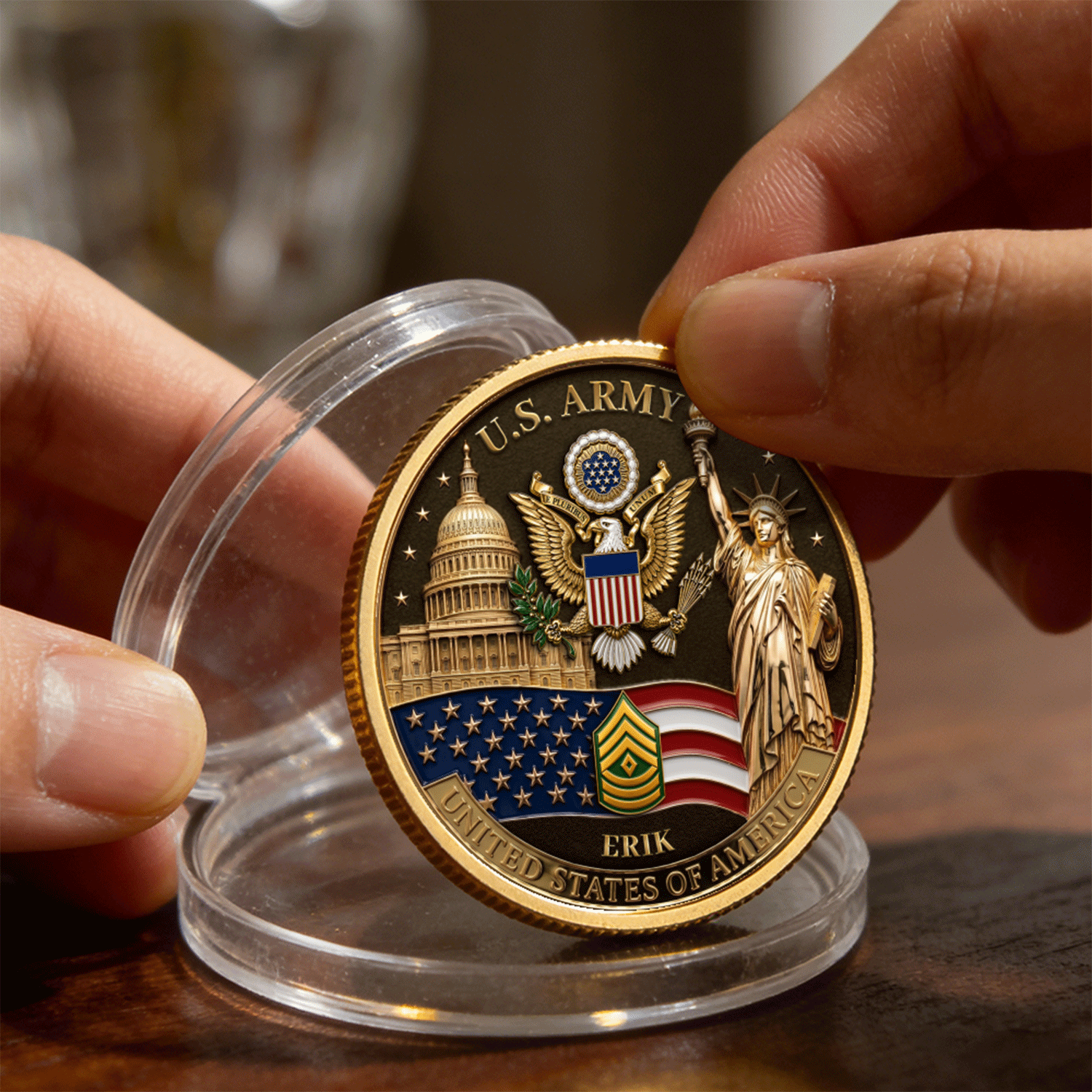 US Army 250th Anniversary Custom Rank 3D Challenge Coin Gift