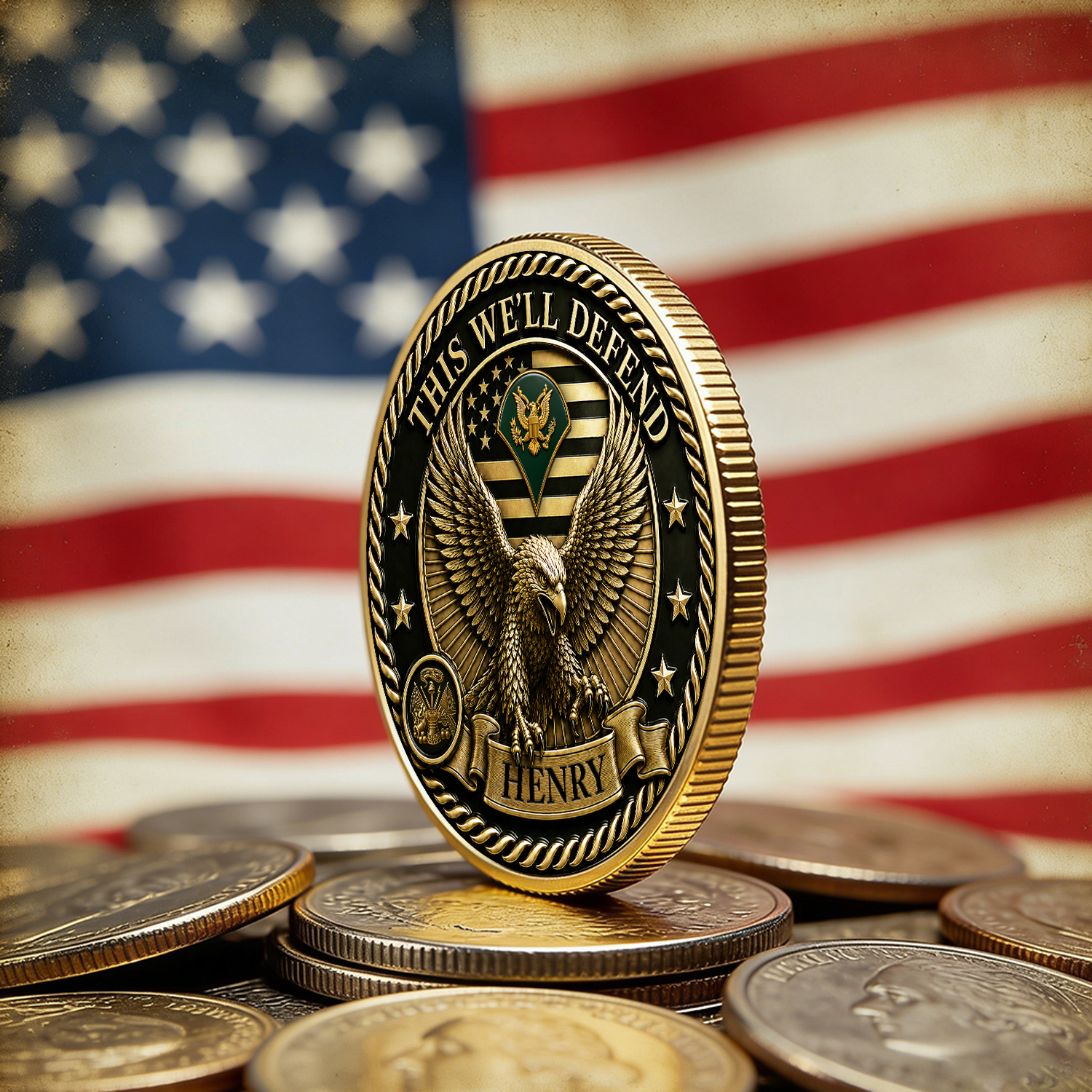 Army Veteran Rank Tribute Personalized 3D Challenge Coin