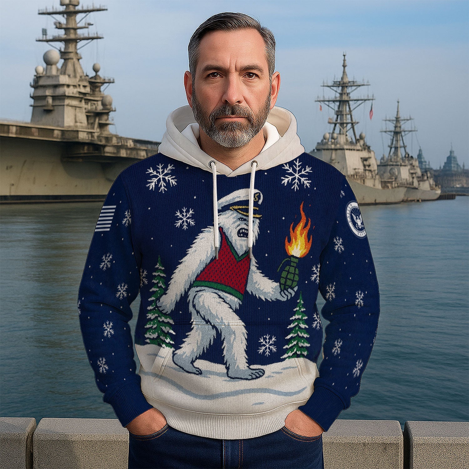 Bigfoot Navy 3D All Over Print Hoodie Xmas