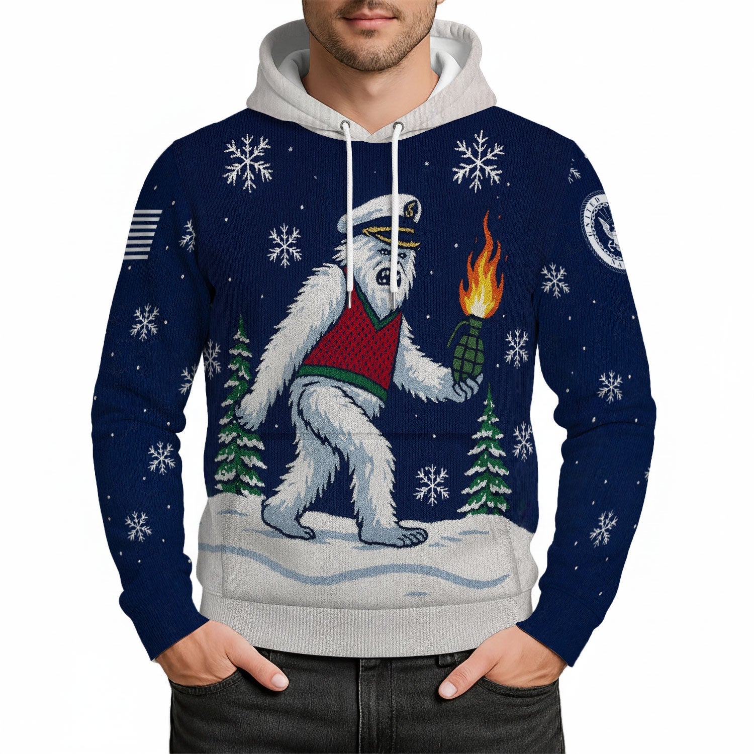 Bigfoot Navy 3D All Over Print Hoodie Xmas