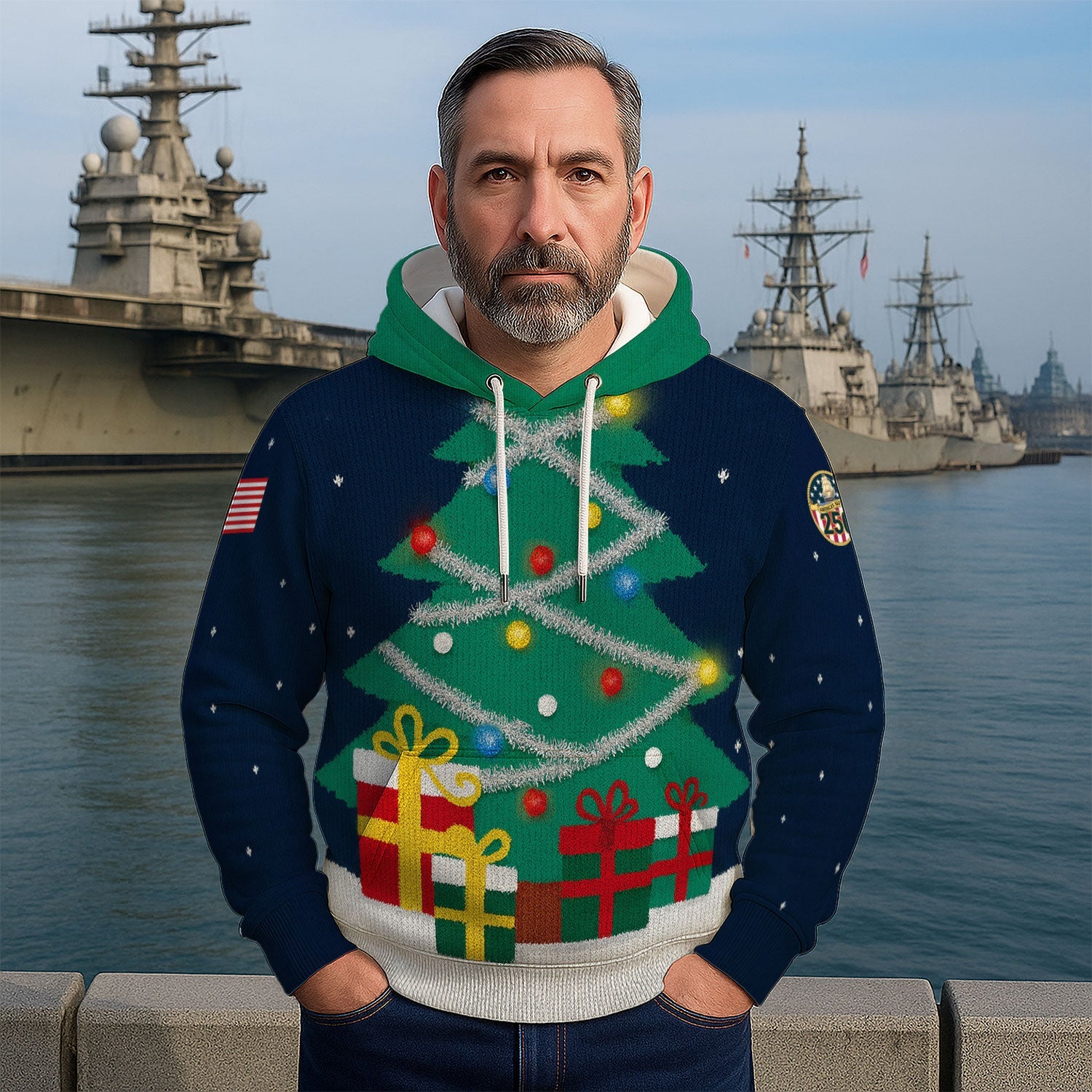US Navy 3D All Over Print Hoodie Xmas Tree