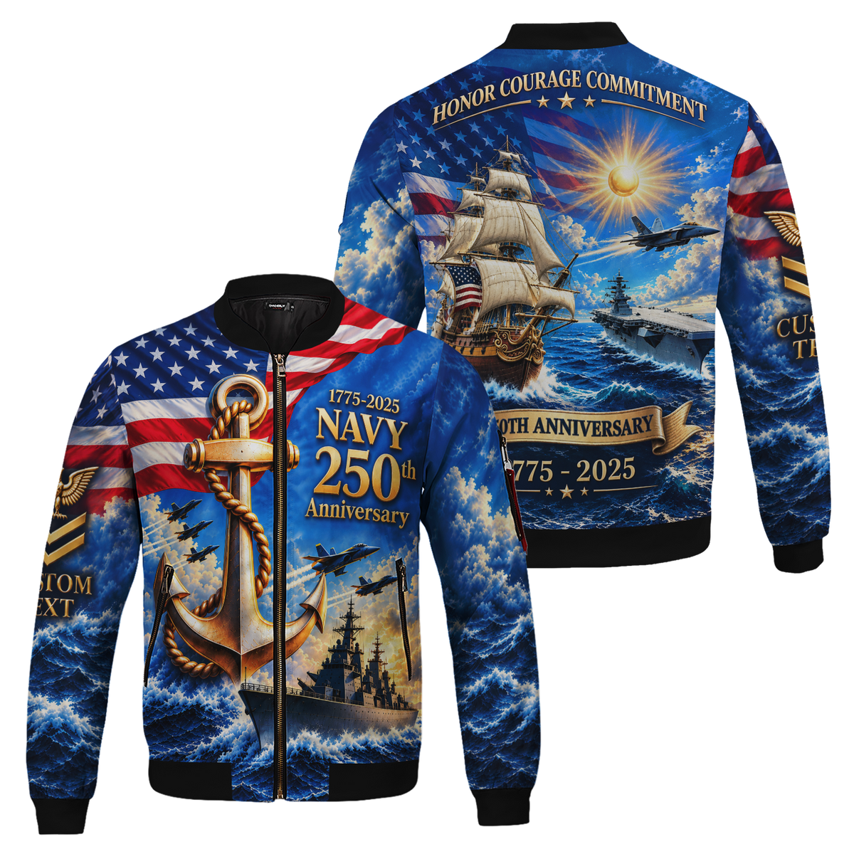 Personalized Navy Sailor Bomber Jacket Custom Rank Name Gift