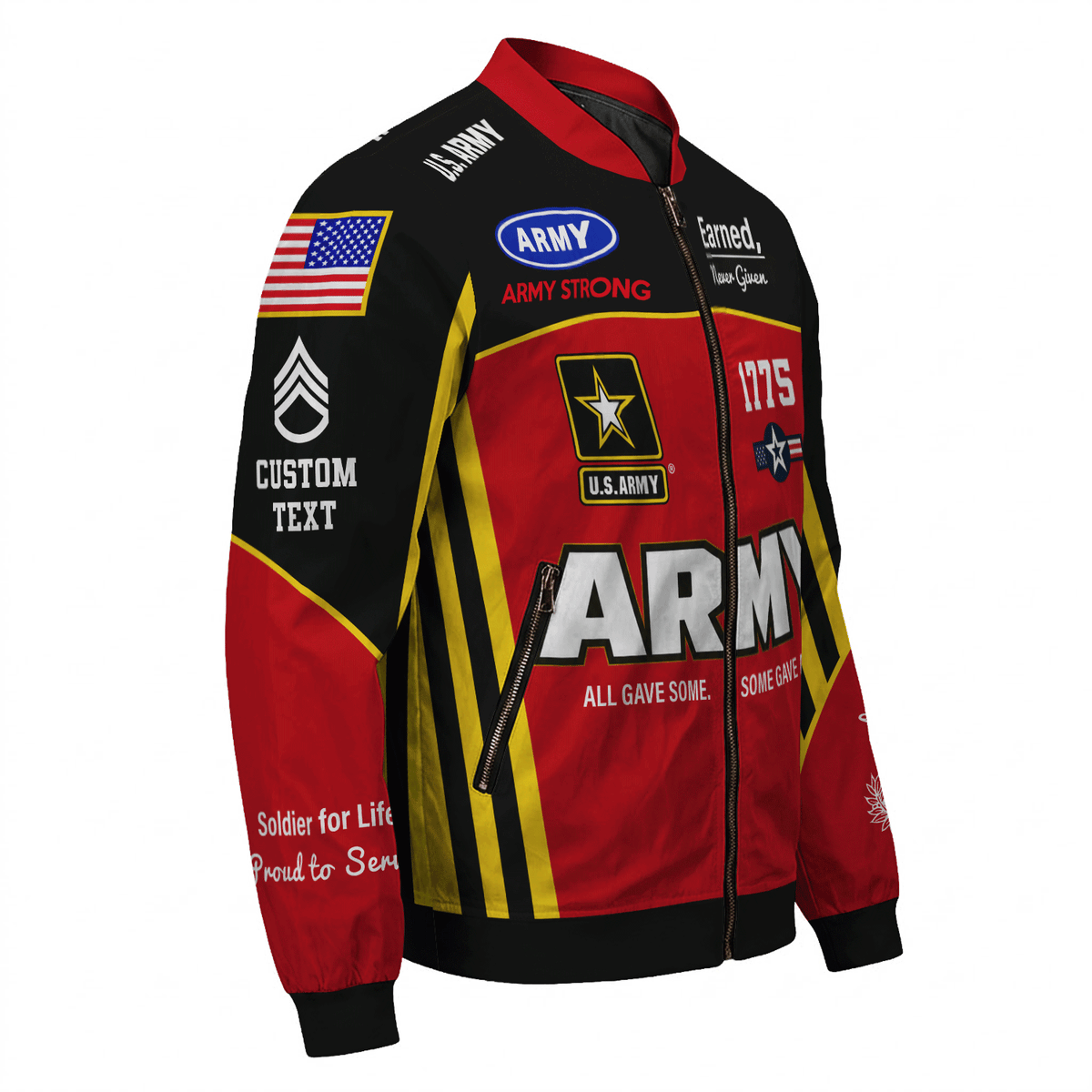 Custom Army Soldier Bomber Jacket with Personalized Text & Military Rank