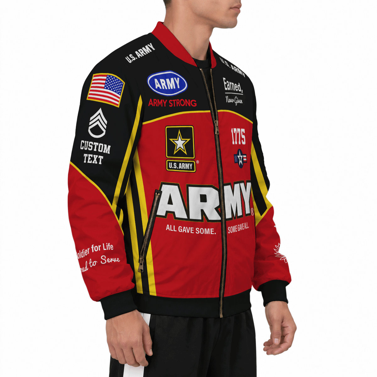Custom Army Soldier Bomber Jacket with Personalized Text & Military Rank