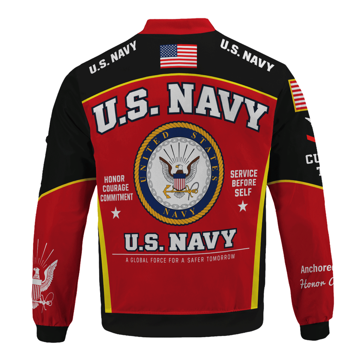 Custom Navy Military Bomber Jacket with Personalized Name & Service Rank