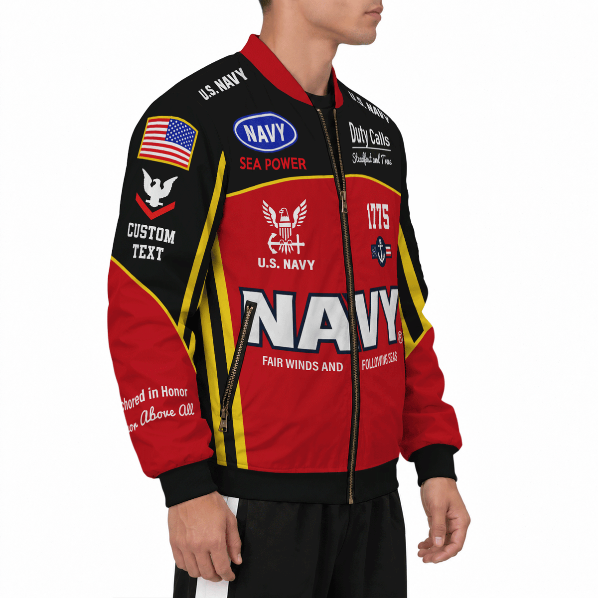 Custom Navy Military Bomber Jacket with Personalized Name & Service Rank