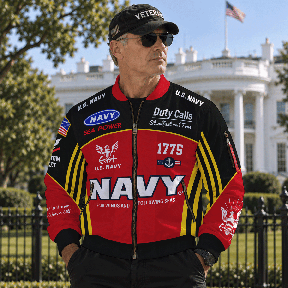 Custom Navy Military Bomber Jacket with Personalized Name & Service Rank