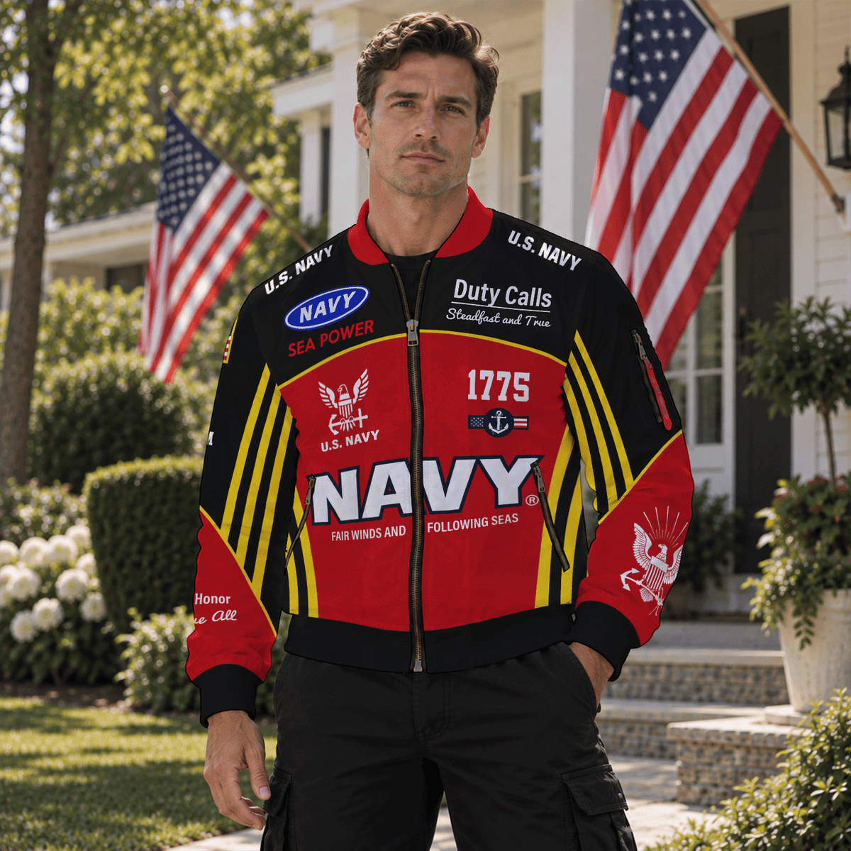 Custom Navy Military Bomber Jacket with Personalized Name & Service Rank