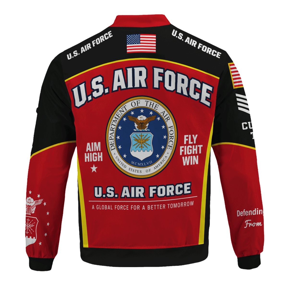 Personalized USAF Bomber Jacket Custom Airman Rank Name Veteran Apparel