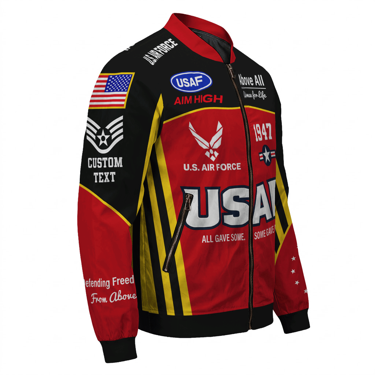 Personalized USAF Bomber Jacket Custom Airman Rank Name Veteran Apparel