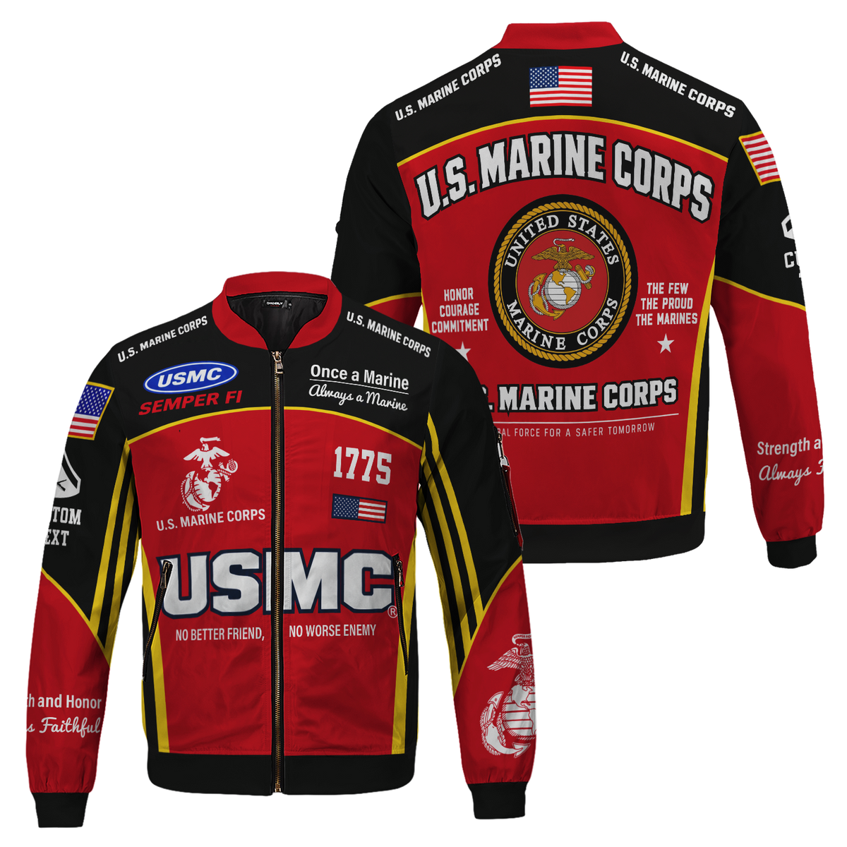 U.S. Marine Corps Military Bomber Jacket Custom Name Rank for Veterans