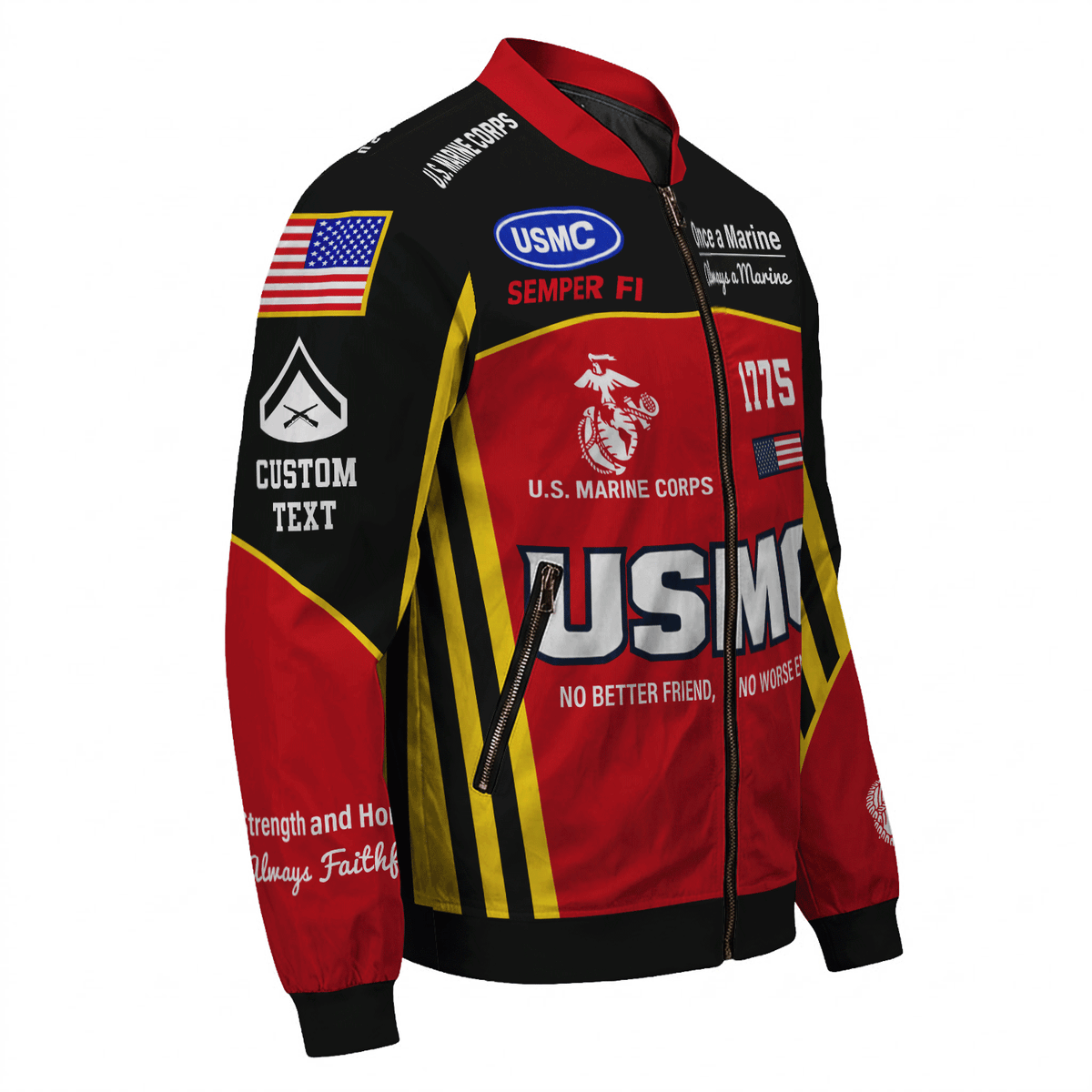 U.S. Marine Corps Military Bomber Jacket Custom Name Rank for Veterans