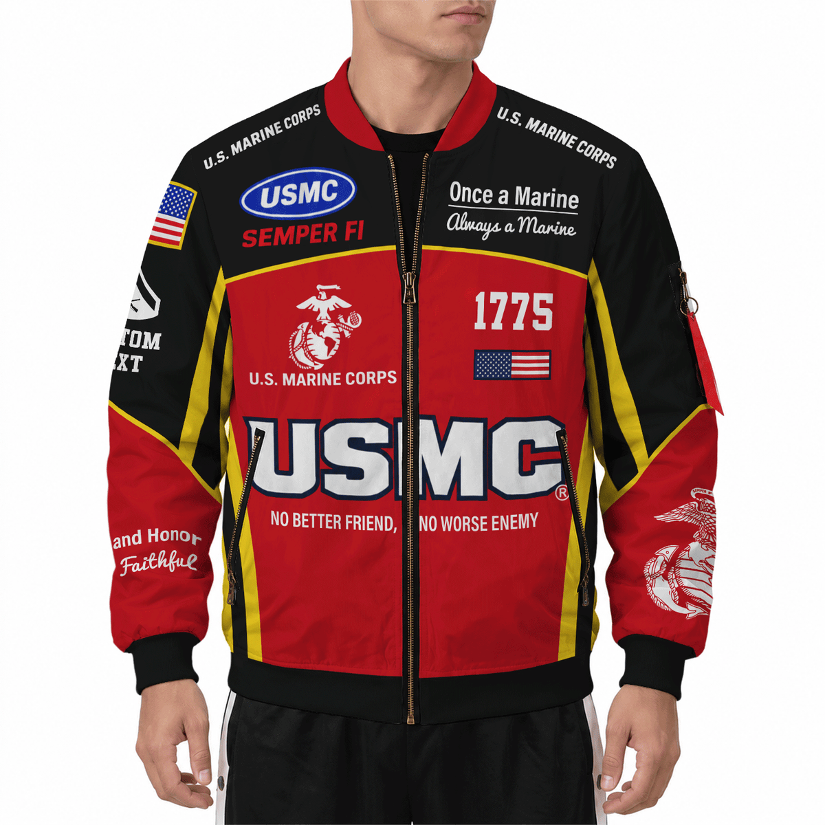 U.S. Marine Corps Military Bomber Jacket Custom Name Rank for Veterans