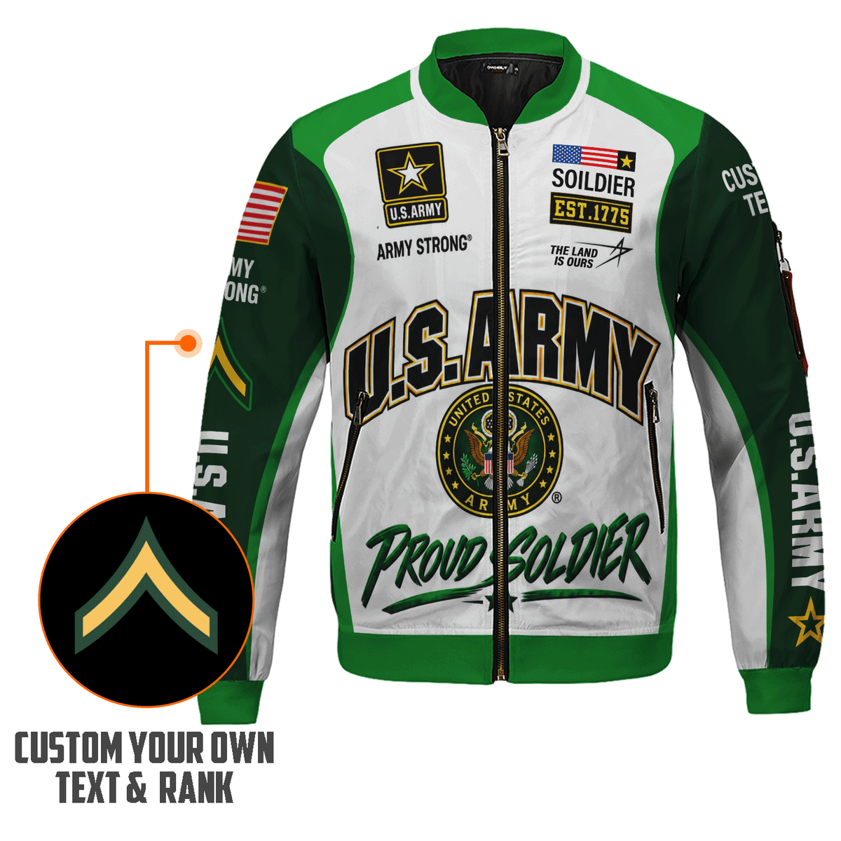 U.S. Army Veteran Jacket Personalized Rank Name All-Over Print Bomber