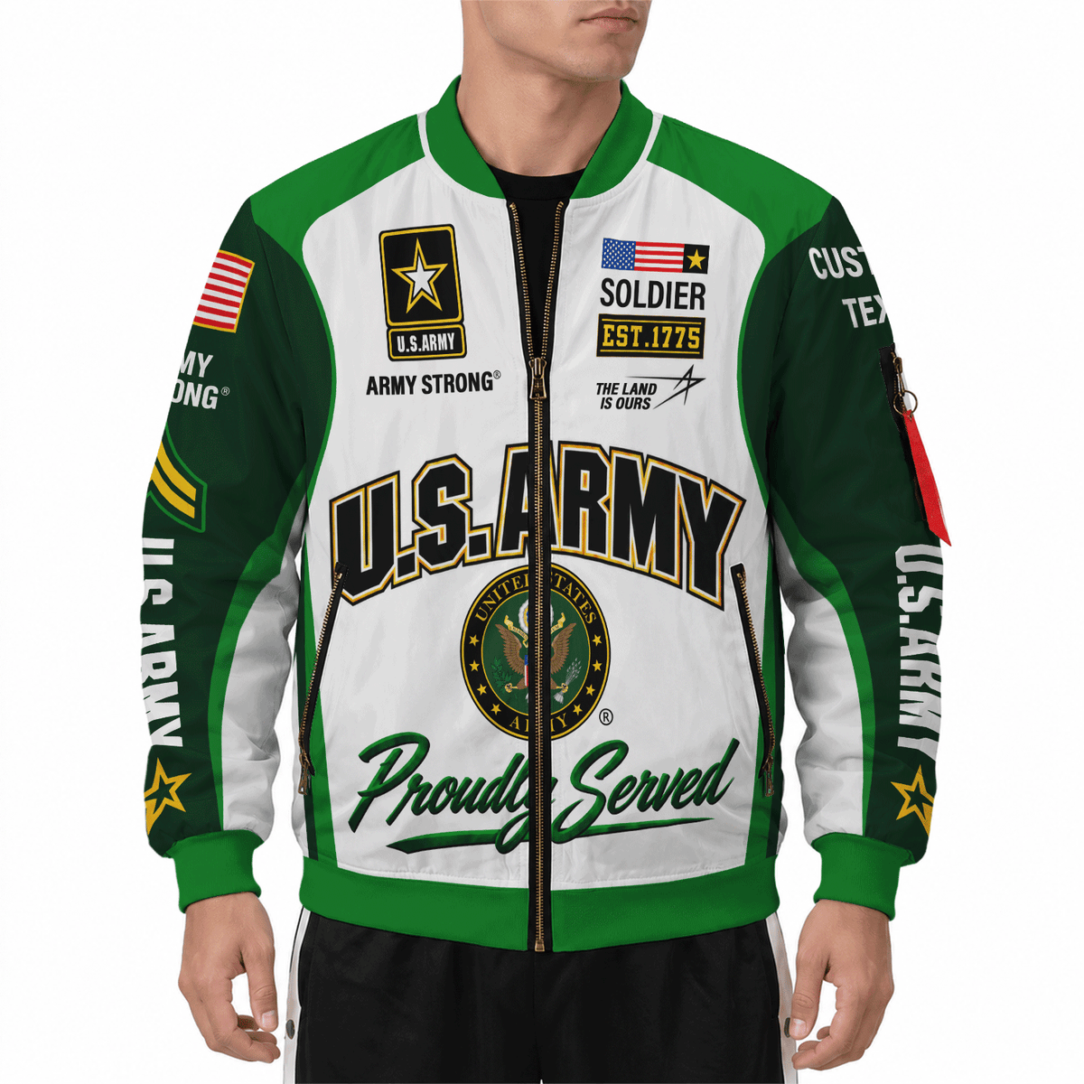 U.S. Army Veteran Jacket Personalized Rank Name All-Over Print Bomber