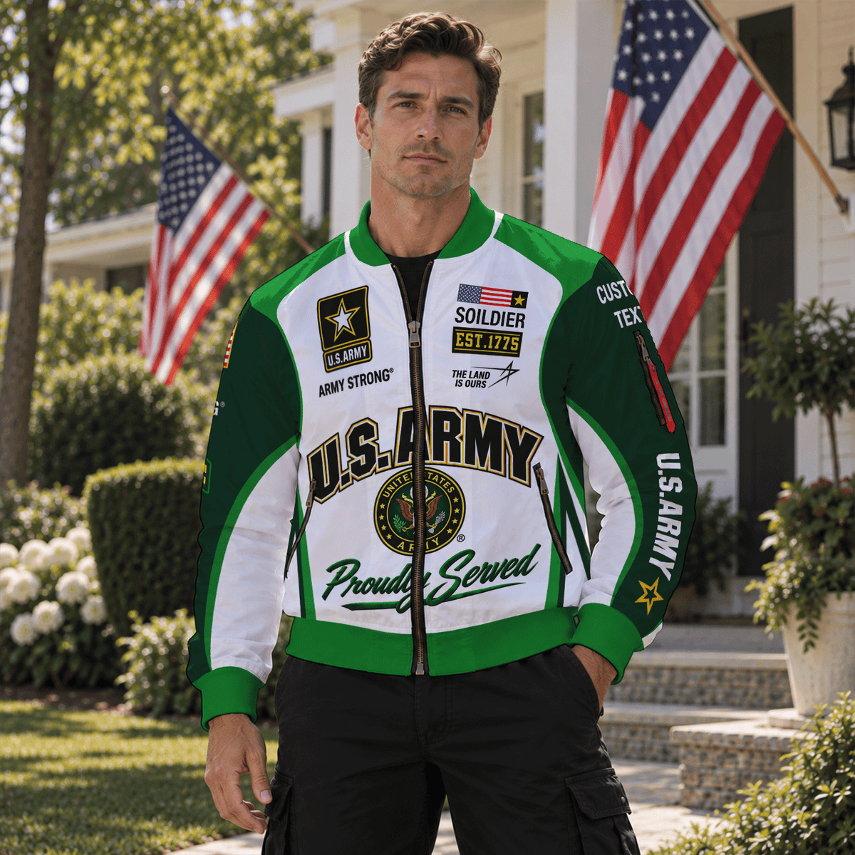 U.S. Army Veteran Jacket Personalized Rank Name All-Over Print Bomber