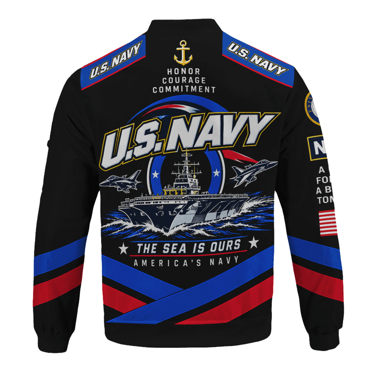 U.S. Navy Veteran All-Over Print Bomber Jacket Custom Rank & Text