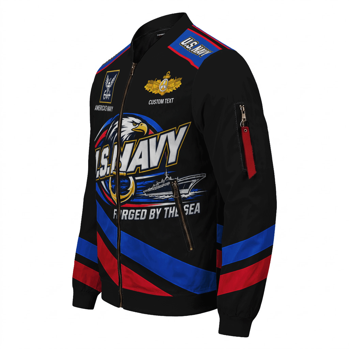 U.S. Navy Veteran All-Over Print Bomber Jacket Custom Rank & Text