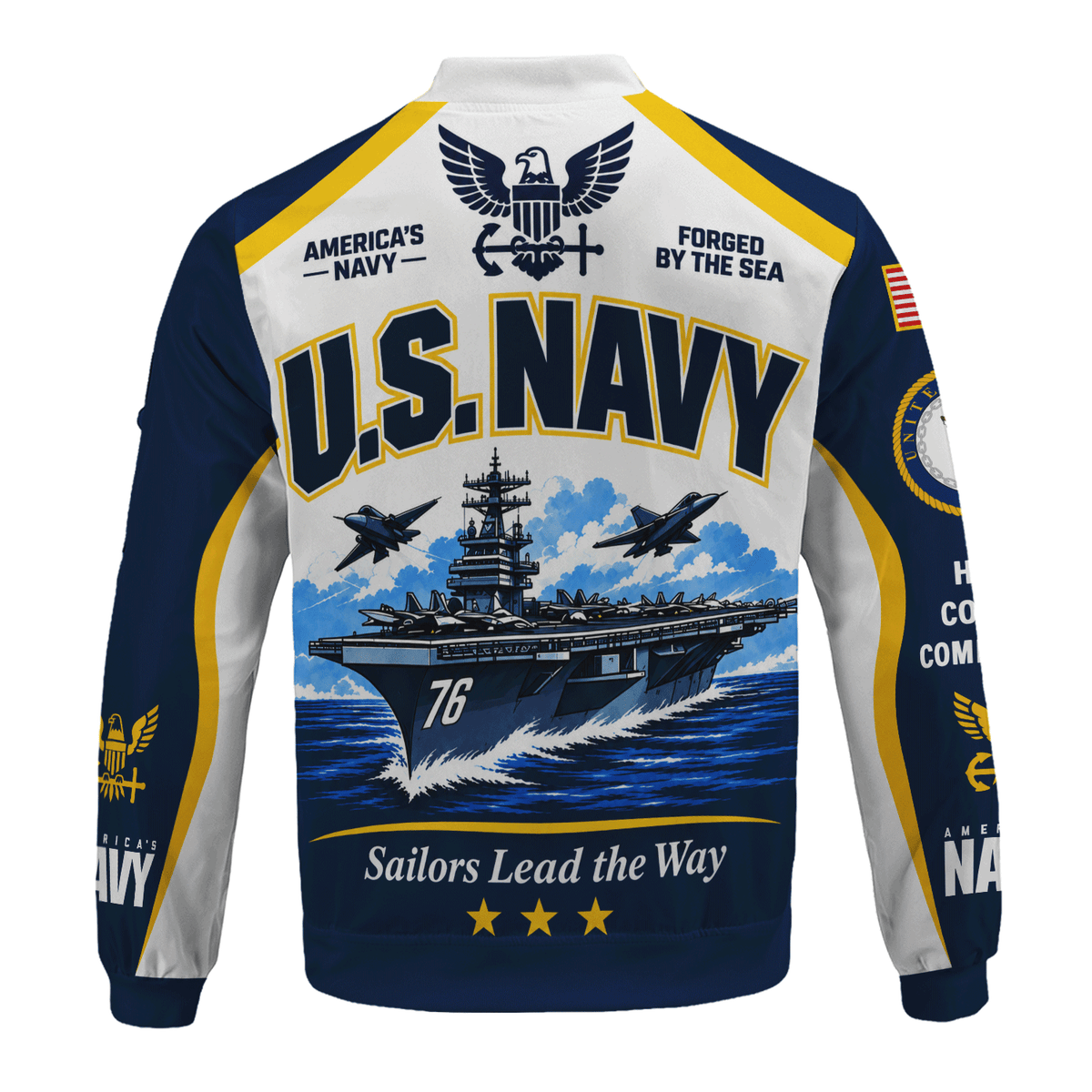 US Navy Sailor Veteran Bomber Jacket Custom Name Rank Personalized Apparel