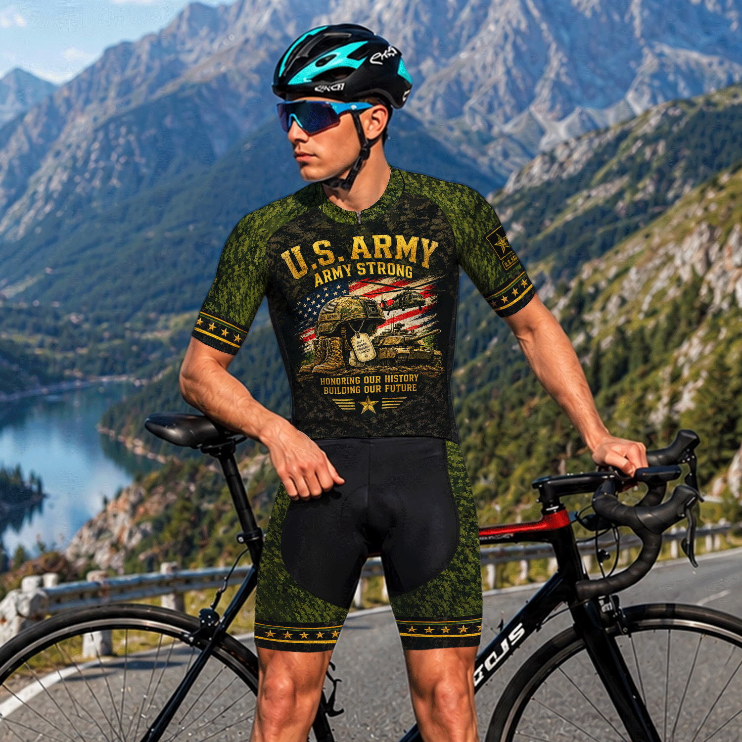 Personalized US Army Cycling Jersey Custom Rank & Name Veteran Gift
