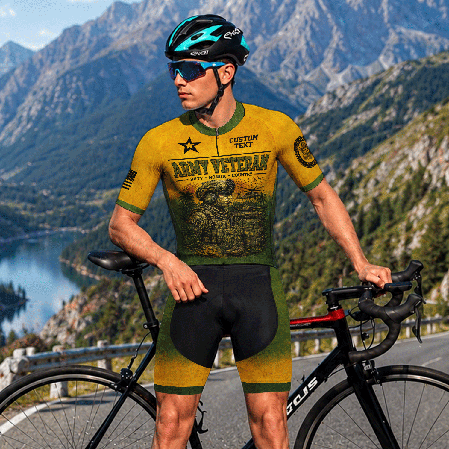 Custom Army Veteran Cycling Jersey Personalized Military Rank & Name Shirt