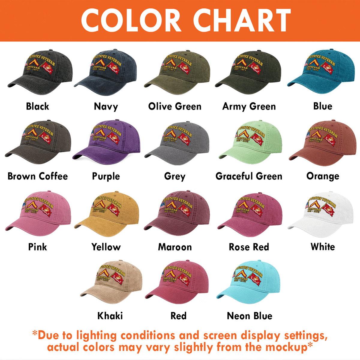 Custom USMC Embroidered Cap Personalized Rank and Custom Text