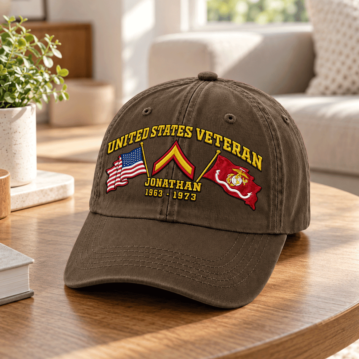 Custom USMC Embroidered Cap Personalized Rank and Custom Text