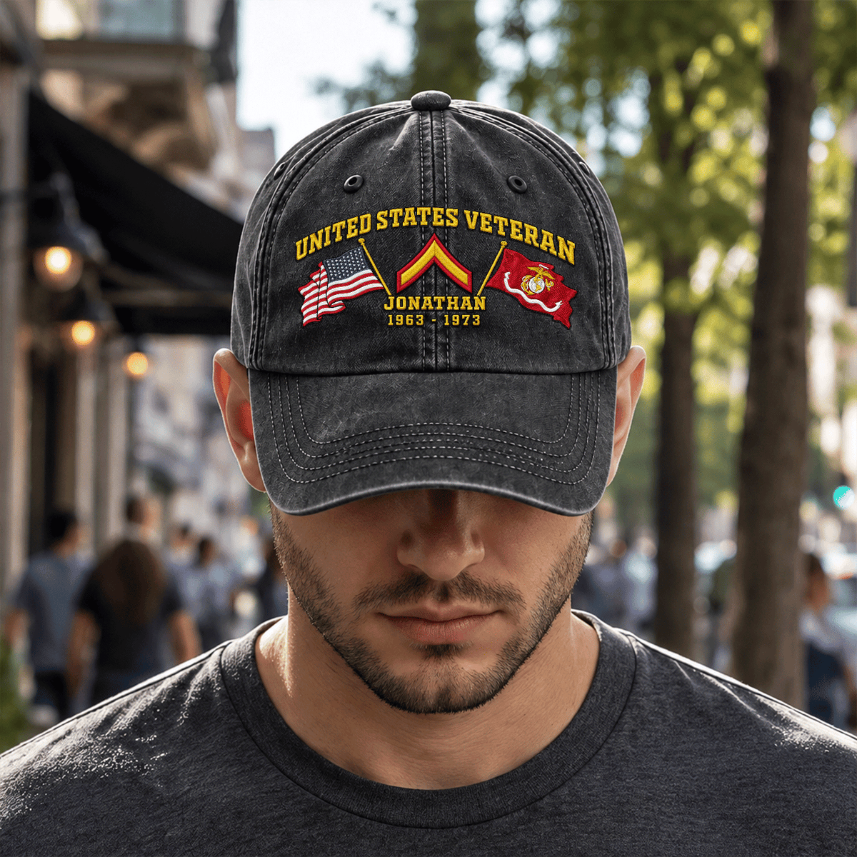 Custom USMC Embroidered Cap Personalized Rank and Custom Text