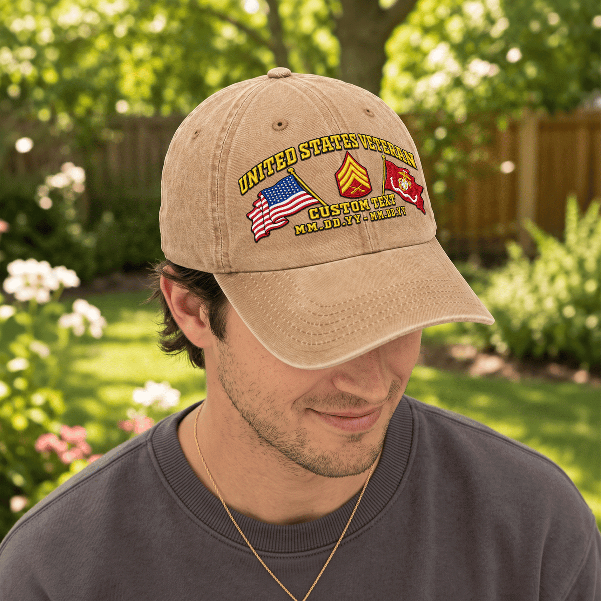 Custom USMC Embroidered Cap Personalized Rank and Custom Text