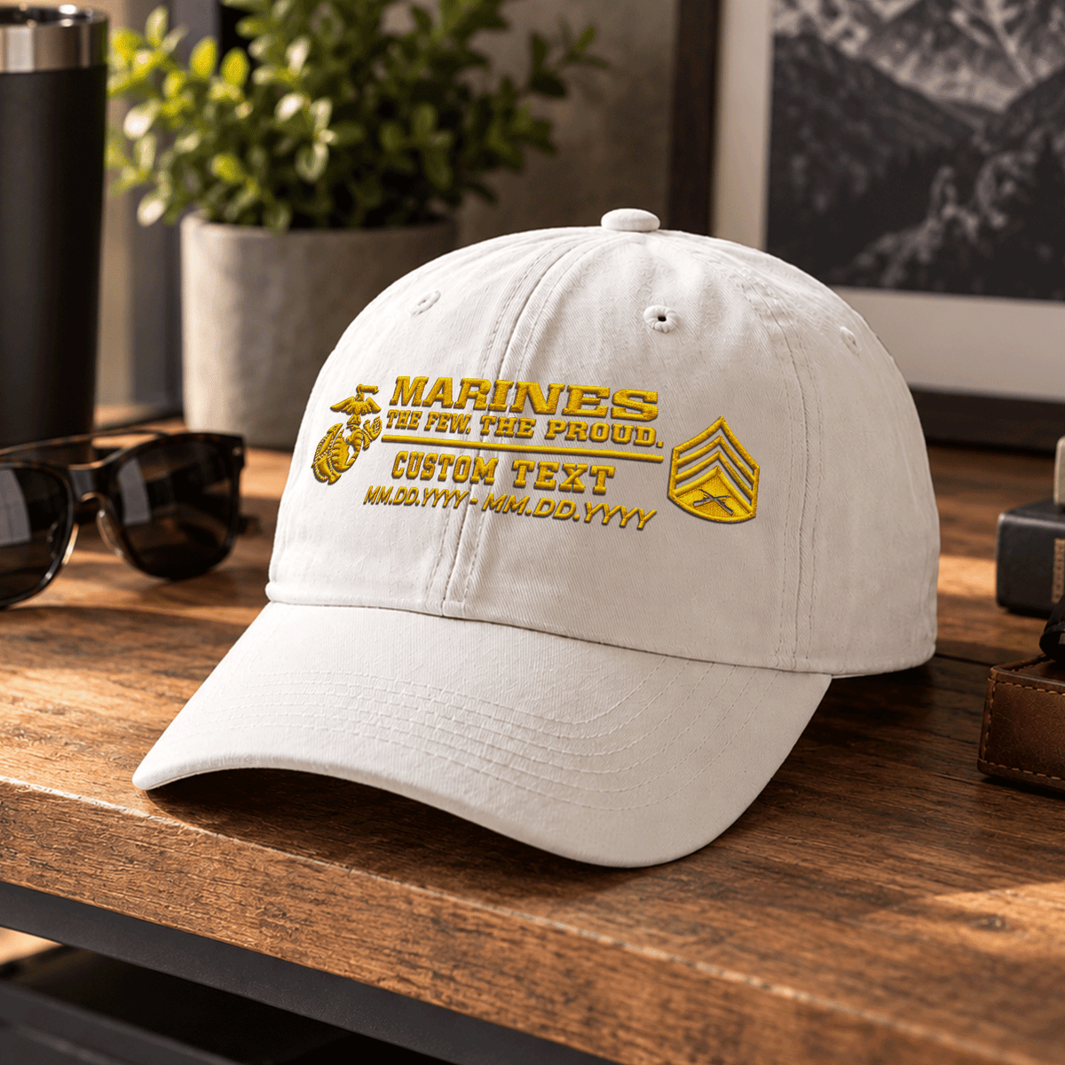 Personalized Marine Corps Washed Hat Custom Military Rank and Text