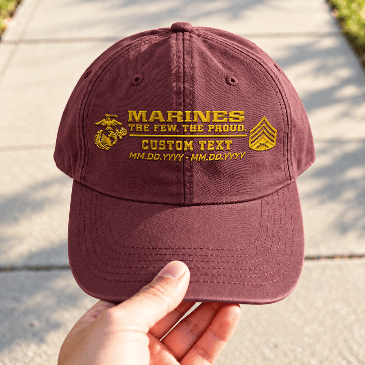 Personalized Marine Corps Washed Hat Custom Military Rank and Text