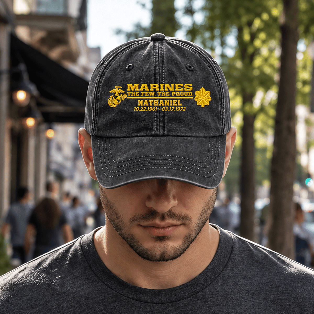 Personalized Marine Corps Washed Hat Custom Military Rank and Text