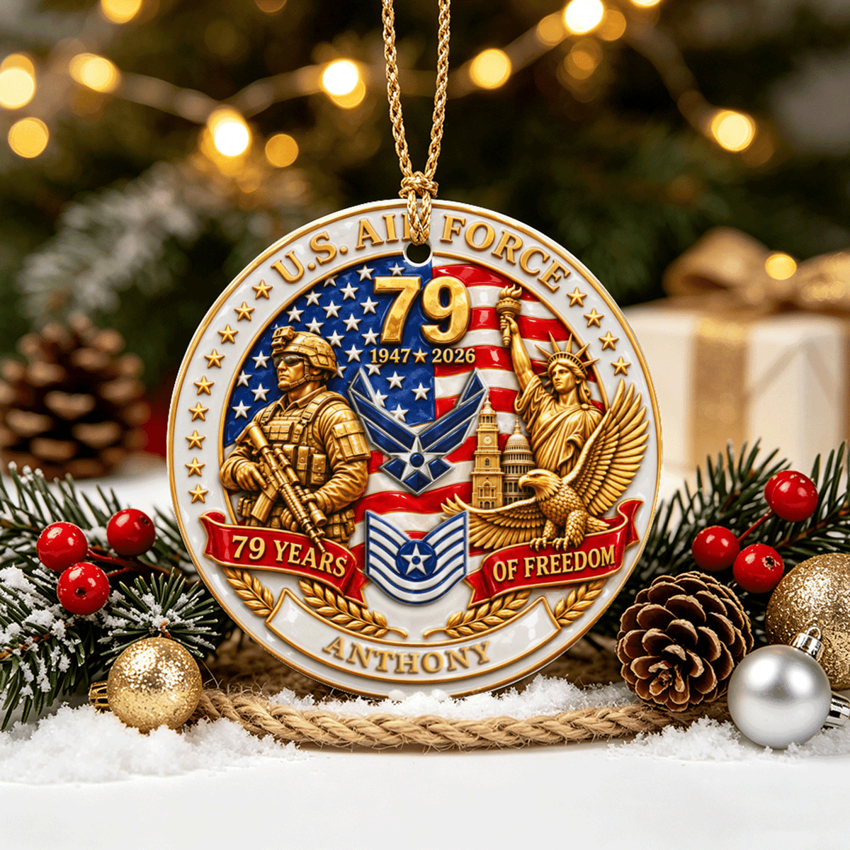 Personalized Navy Military Ceramic Ornament Custom Rank and Text