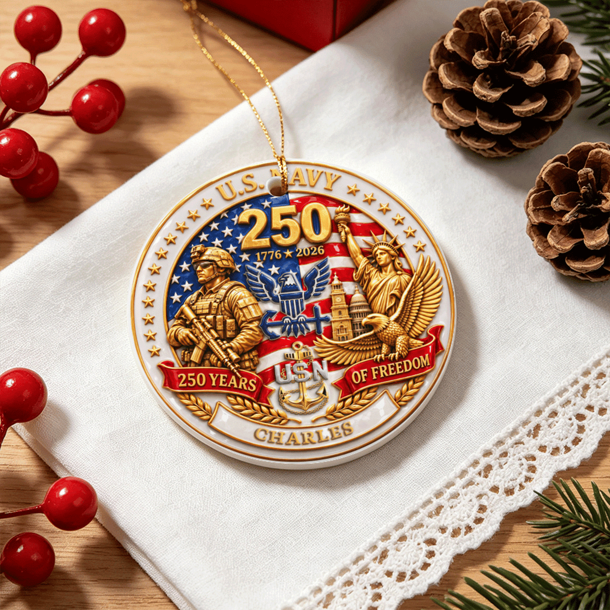 Personalized Navy Military Ceramic Ornament Custom Rank and Text