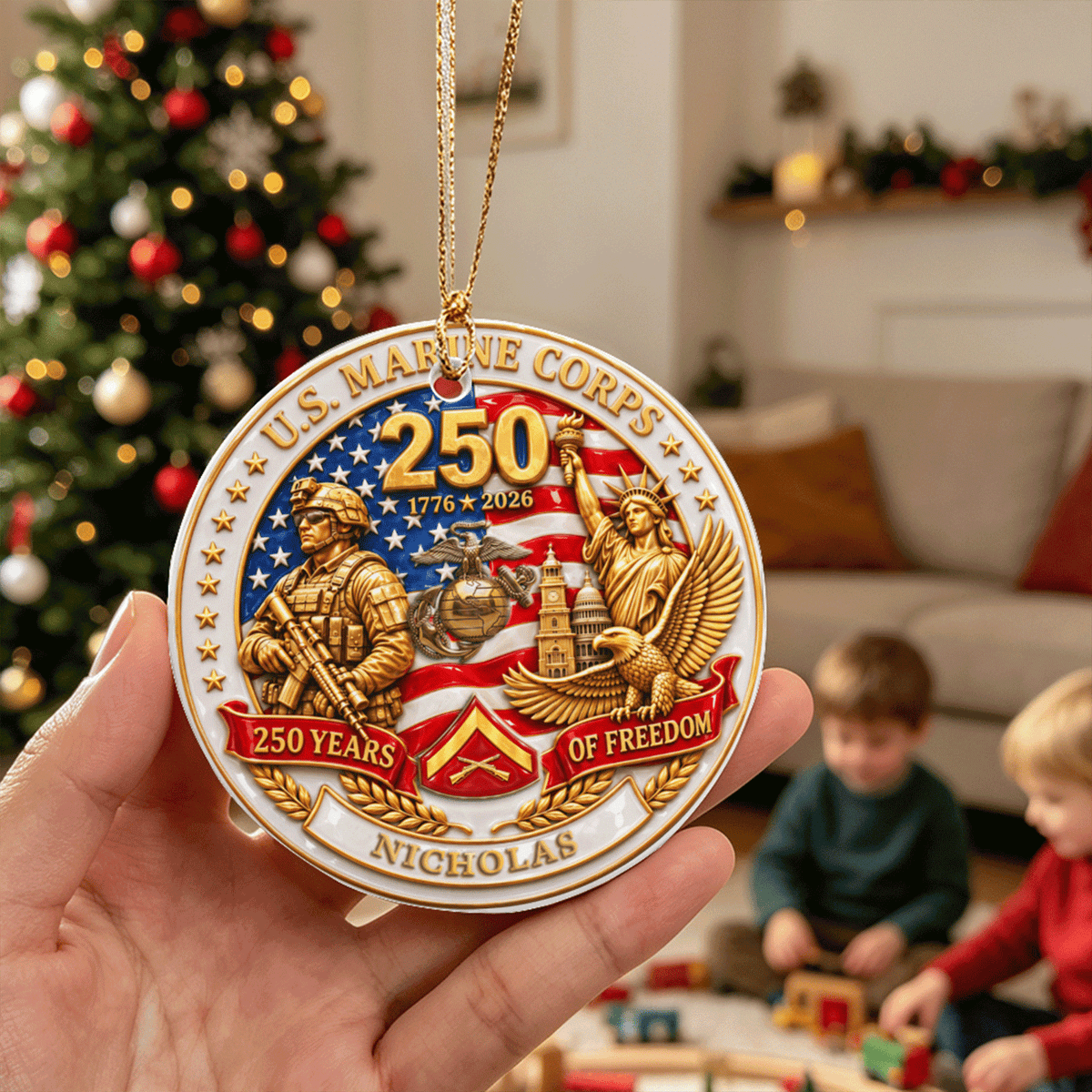 Personalized U.S. Army Ornament Custom Rank and Military Text