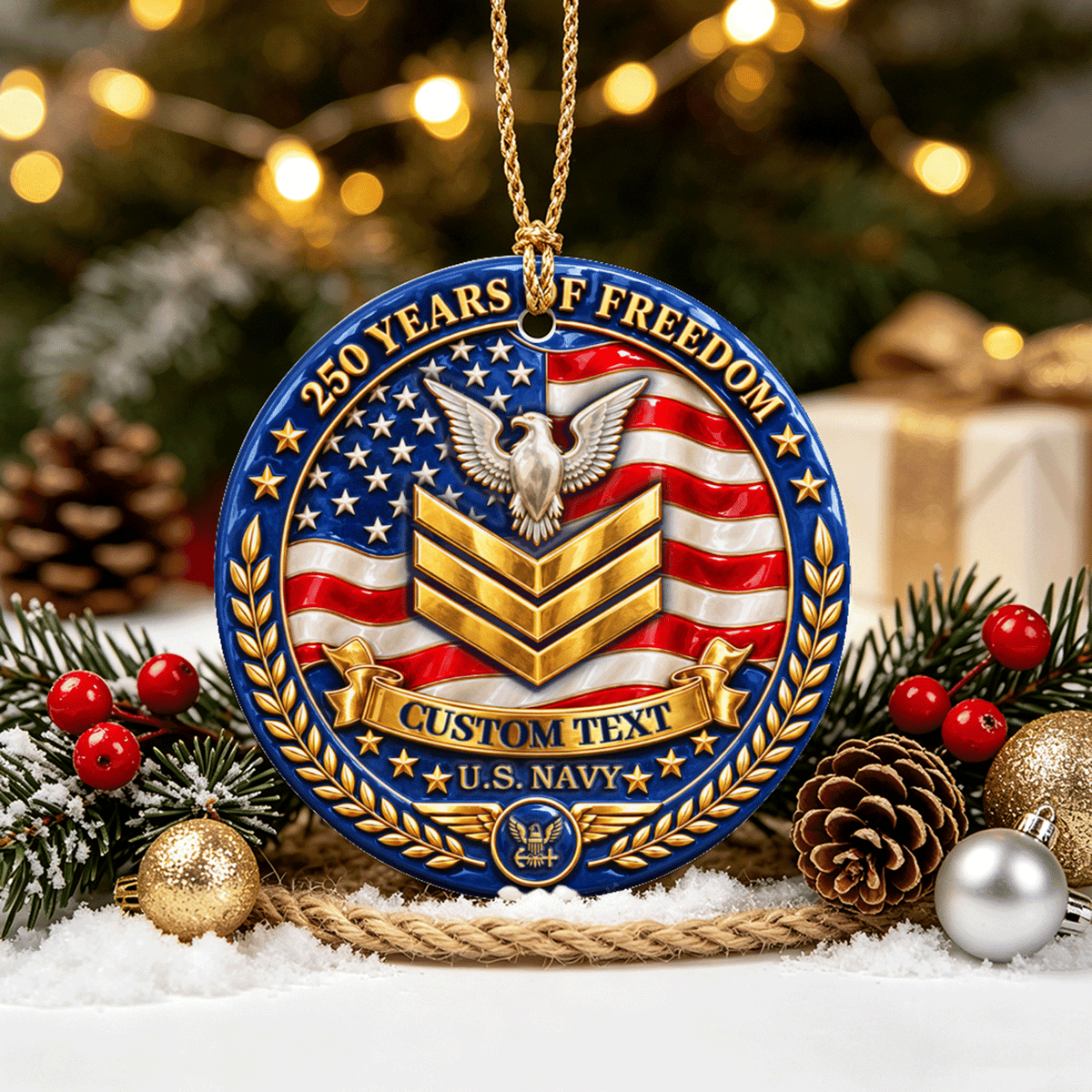 U.S. Navy 3D Relief Ornament Custom Military Rank and Custom Text