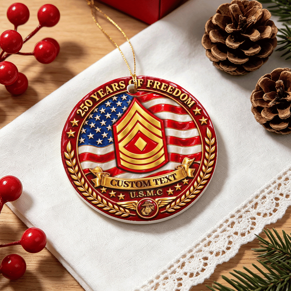 U.S. Army Ceramic Ornament Personalized Rank Text Veteran Gift