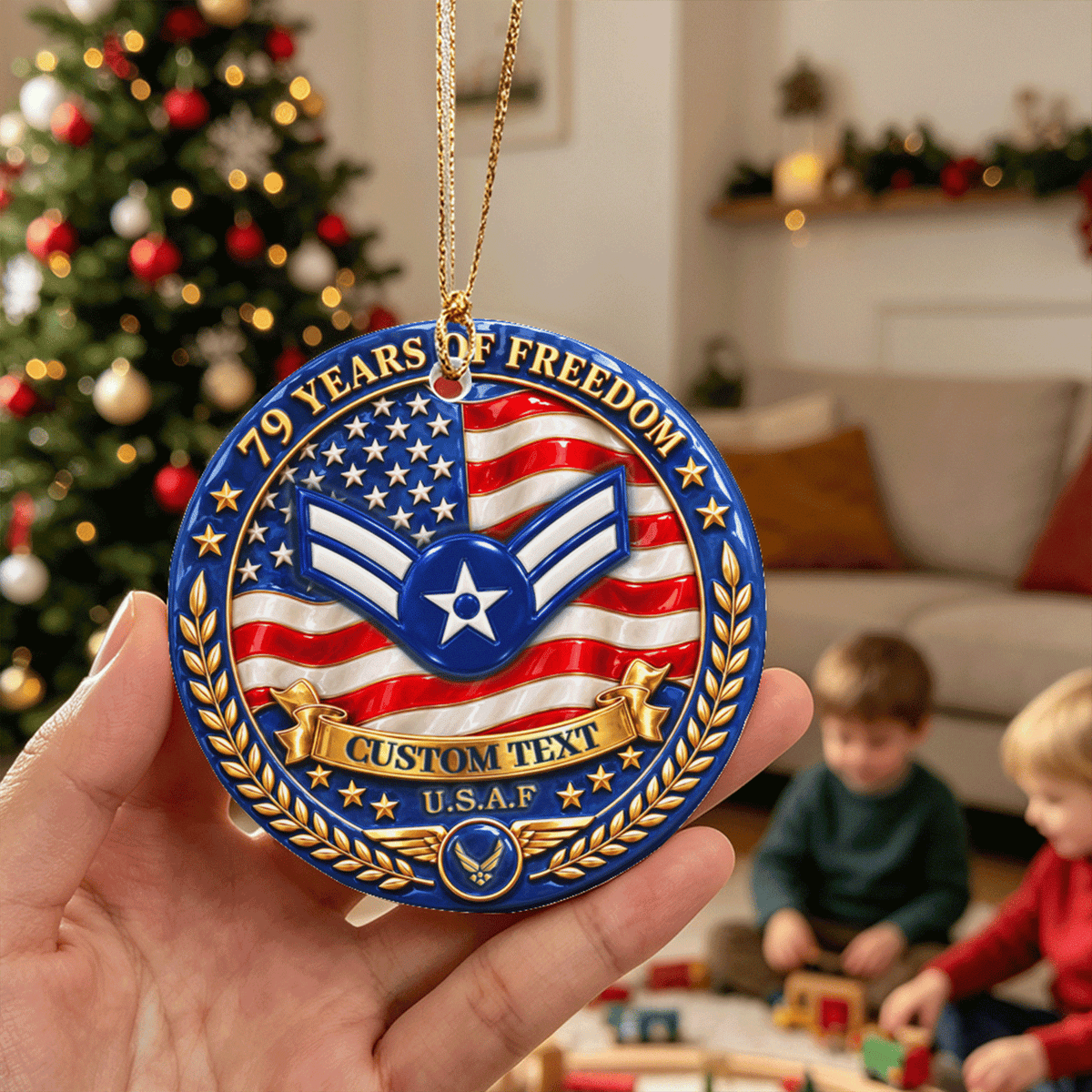 U.S. Army Ceramic Ornament Personalized Rank Text Veteran Gift