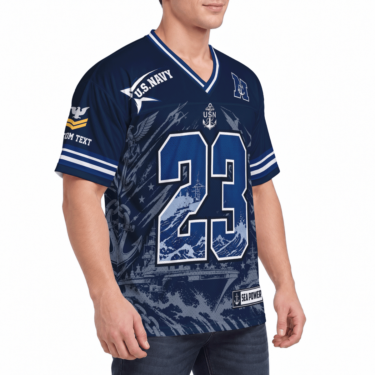 Custom Navy Sports Jersey Personalized Rank Text and Jersey Number