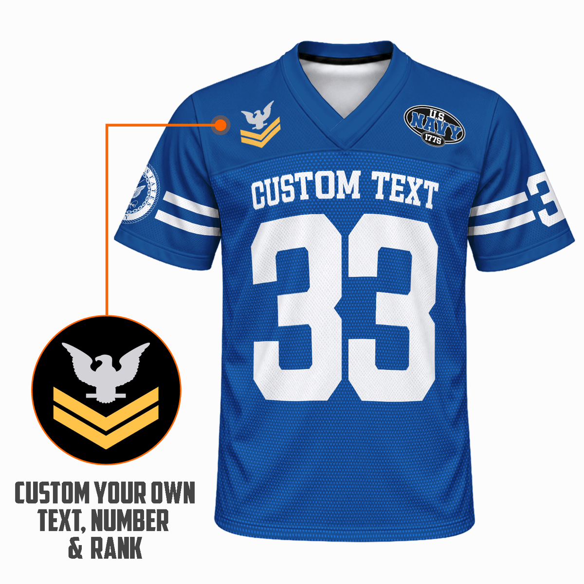 Personalized Navy Veteran Jersey Custom Rank Number and Text