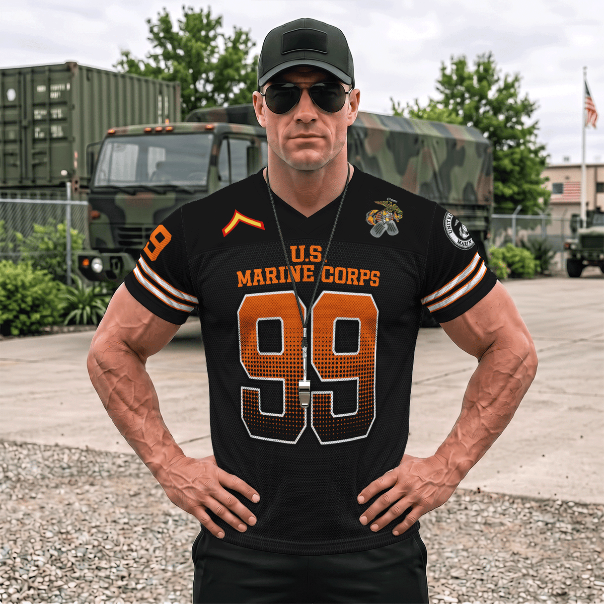 Custom USMC Sports Jersey Personalized Rank Text and Jersey Number