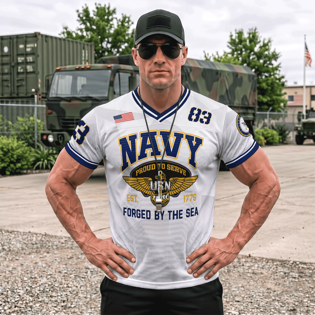 Custom Navy Veteran Sports Jersey Personalized Rank Number and Text