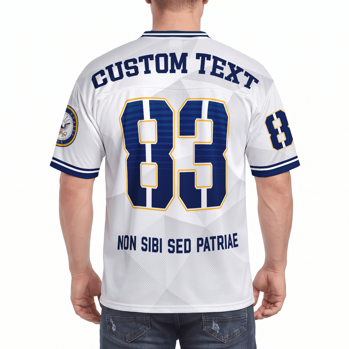Custom Navy Veteran Sports Jersey Personalized Rank Number and Text