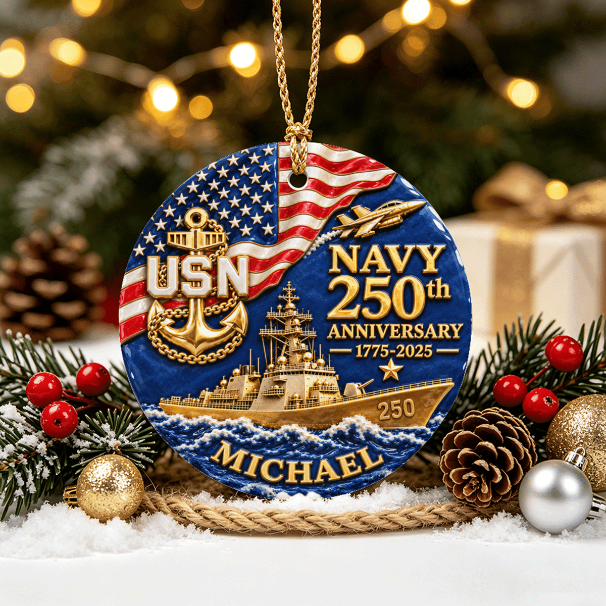 Custom U.S. Navy Ceramic Ornament Personalized Military Rank and Text