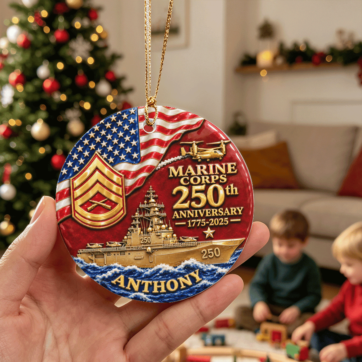 Personalized Marine Corps Military Ceramic Ornament Custom Rank and Text