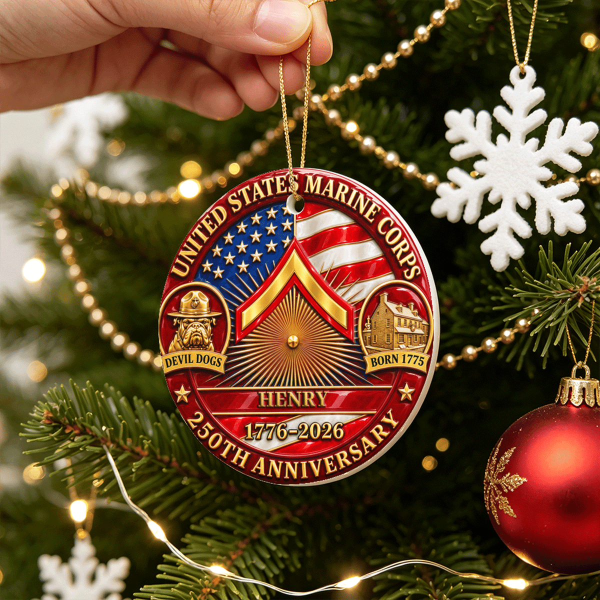 Custom Navy Veteran Ceramic Ornament Personalized Rank and Text