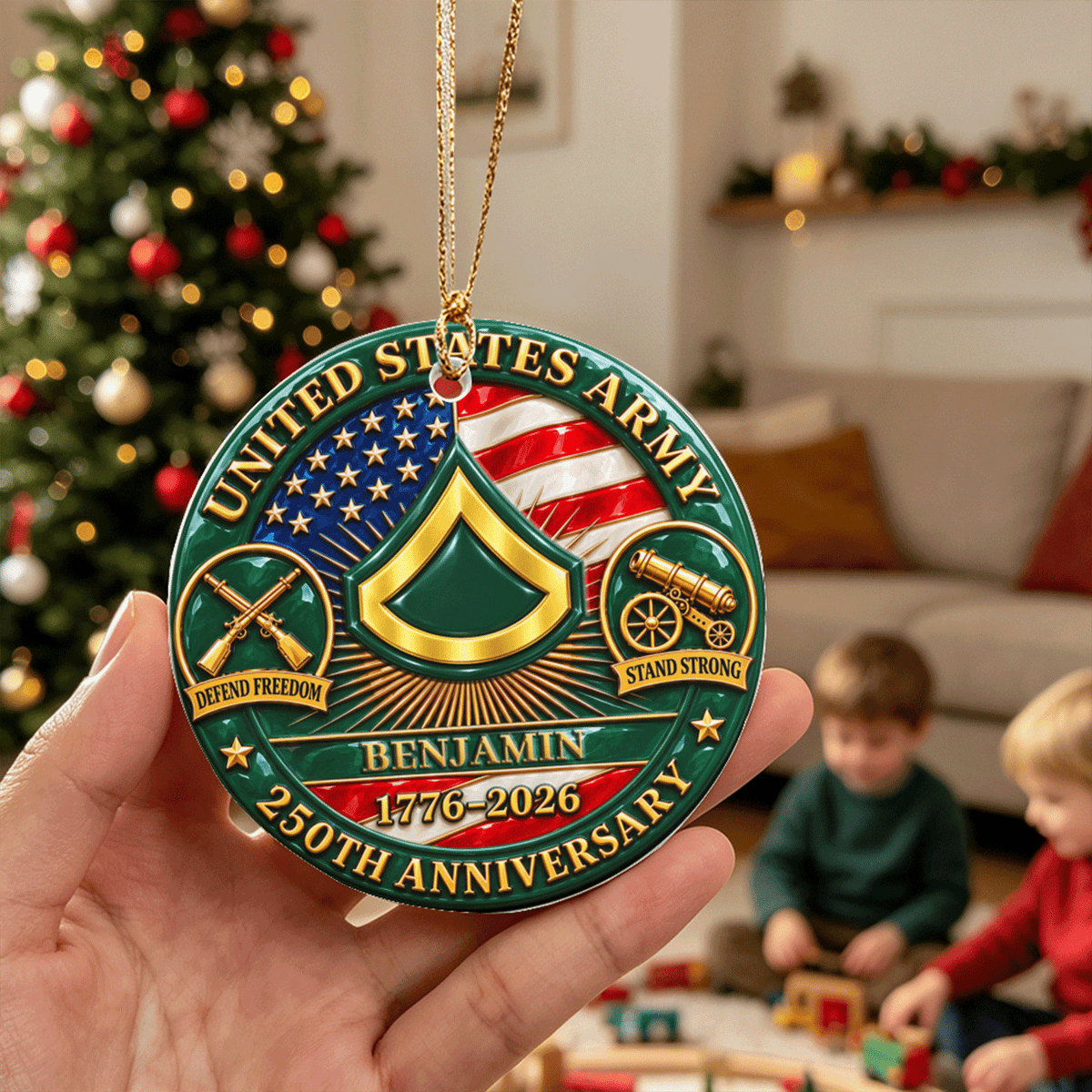 U.S. Marine Corps Ceramic Ornament Personalized Rank Text Veteran Gift